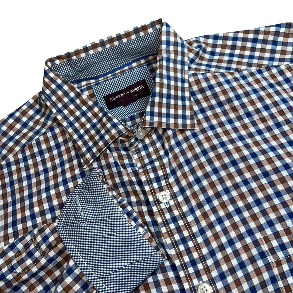 Johnston & Murphy Mens XL Multicolor Plaid Long Sleeve Flip Cuff Button Up Shirt